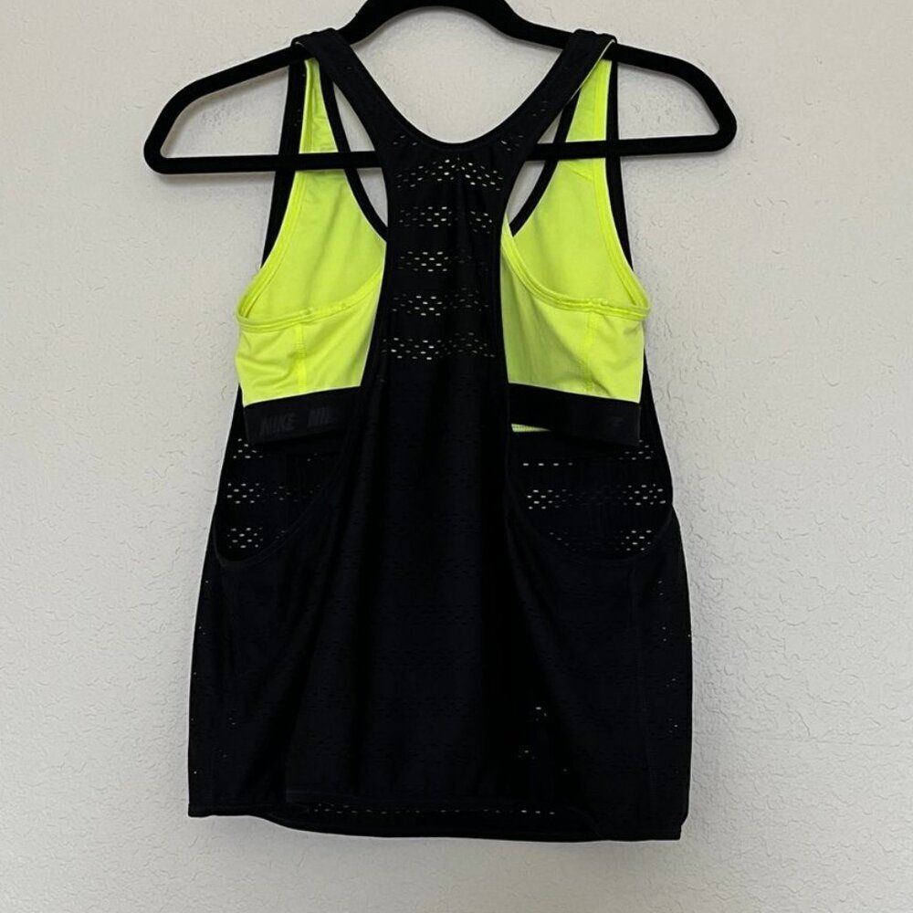 Women’s Running Dri Fit Nike Racerback Tank Top Size  M Black Neon Yellow - Picture 2 of 7